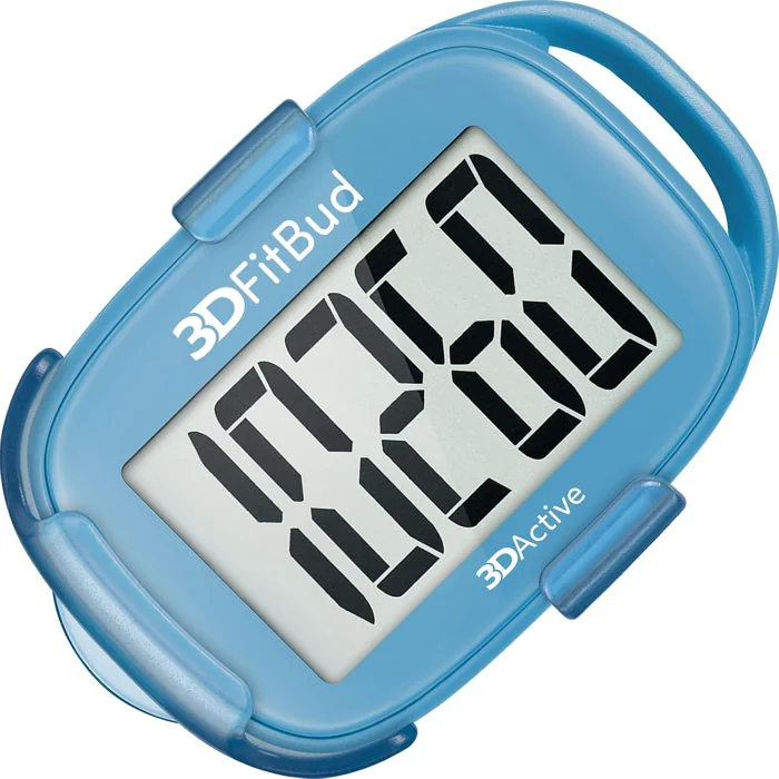 3DFitBud simple 3D pedometer step counter with large display, light blue